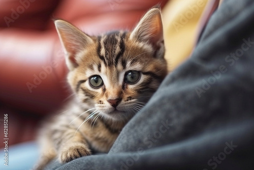 Cute kitten on a lap Generative AI © cn0ra