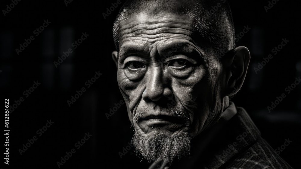 Portrait of a Yakuza member. Japanese mafia man concept. Generative AI. Portrait of a Yakuza member. Japanese mafia man concept. Generative AI.