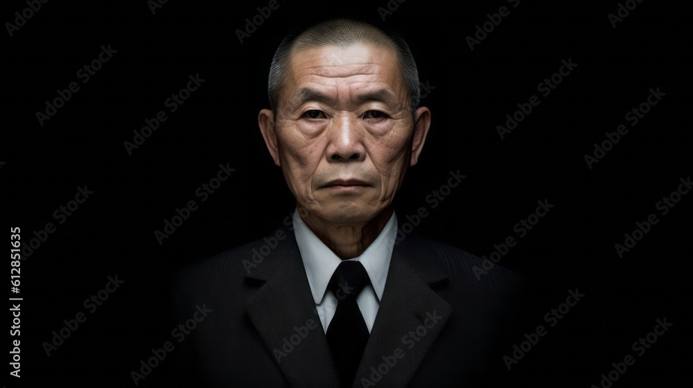 Portrait of a Triada member. Chinese mafia man concept. Generative AI. Portrait of a Triada member. Chinese mafia man concept. Generative AI.