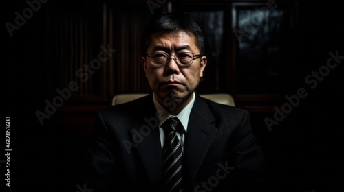 Portrait of a Triada member. Chinese mafia man concept. Generative AI.