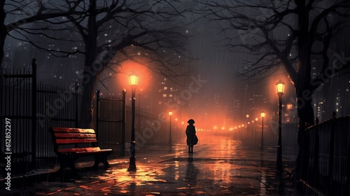 girl lone walking in the park, captivating anime HD wallpaper: embrace solitude with dark and melancholic vibes, Generative AI