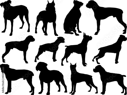 Set of Boxer Dogs Silhouette