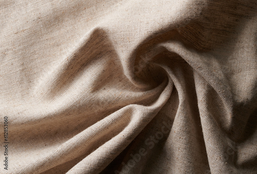 Linen crumpled texture natural fabric background closeup