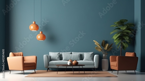 Living room interior mockup in warm tones with armchair