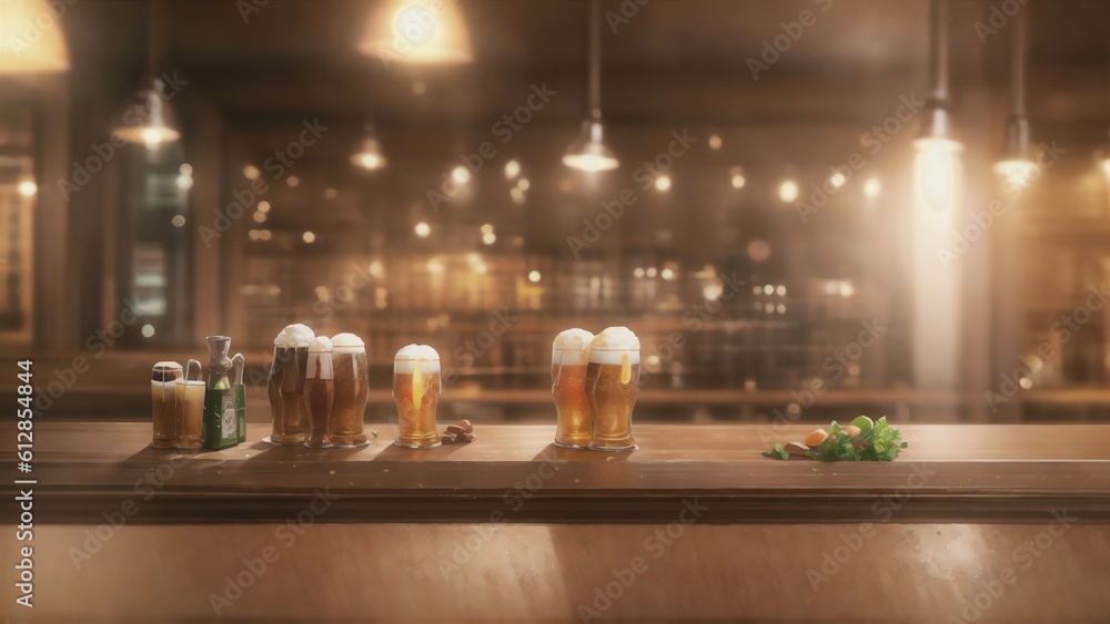 Empty Wood Counter. Product Display In A Pub. Bar. Generative AI