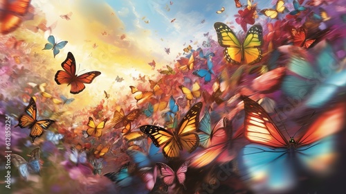Mesmerizing Animated Image: Captivating Butterflies in Mid-Flight Embrace the Beauty of Nature - Butterfly on the Flower, Generative AI