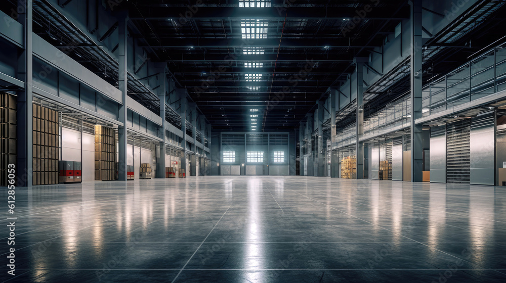 Large modern industrial warehouse. Generative AI Large modern industrial warehouse. Generative AI