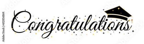 congratulation vector design with blue and gold star elements and latin font along with graduation cap