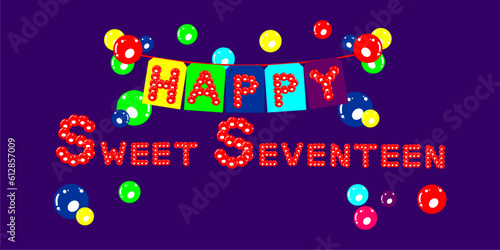 happy sweet seventeen background illustration with colorful style 