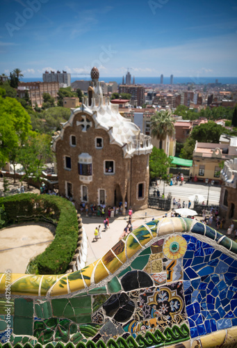 Views of public park ParK Guell in Barcelona