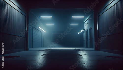 Dark empty street dark blue background neon. Ai generated image © TrendyImages