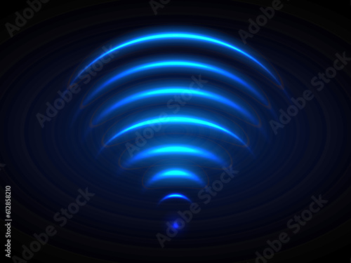 Wi-Fi light effect, Blue glowing signal sensor waves internet wireless connection. Wireless technology digital radar or sonar with glowing light effect. Vector