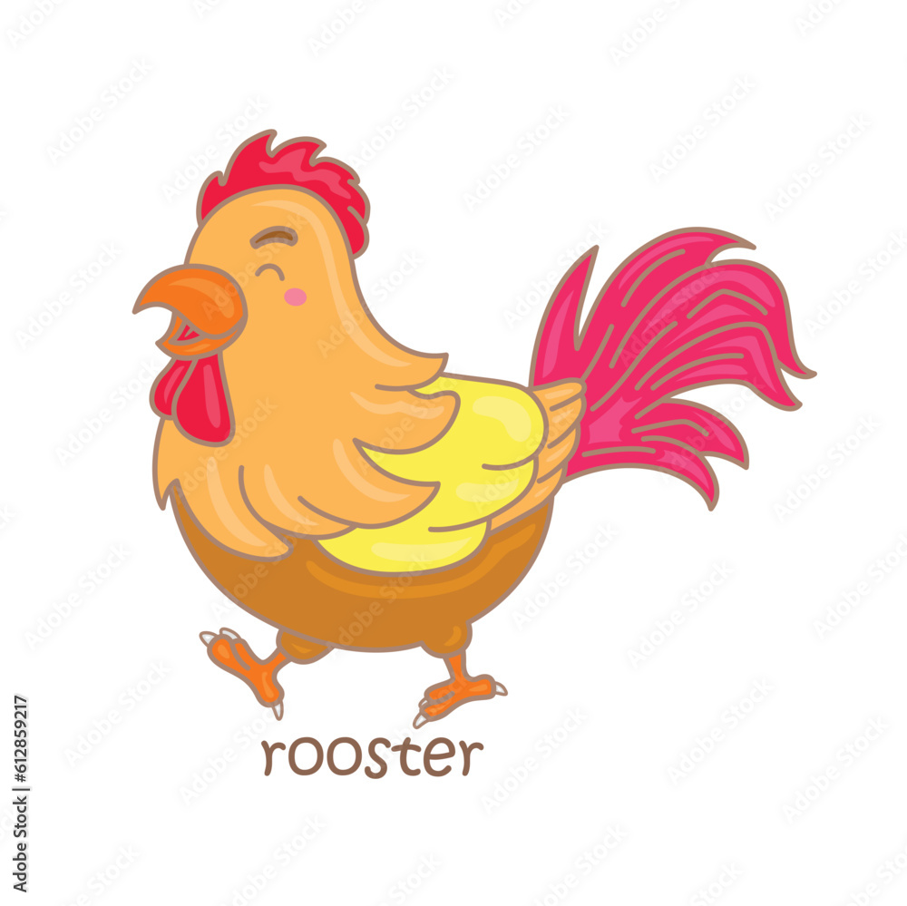 Alphabet R For Rooster Vocabulary School Lesson Word Cartoon Illustration Vector Clipart