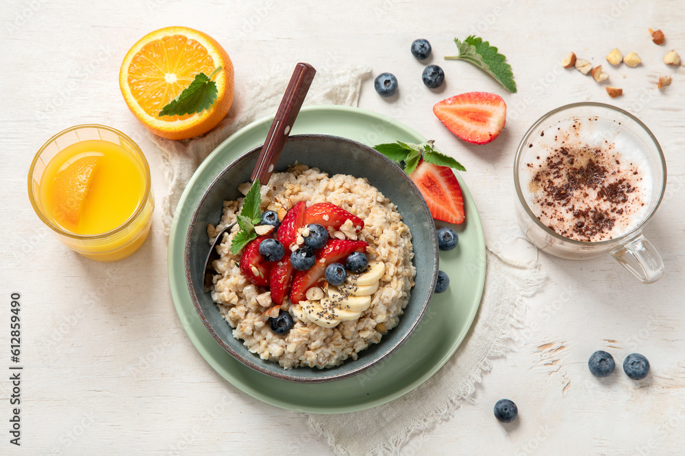 Healthy homemade oatmeal with berries for breakfast. Healthy homemade oatmeal with berries for breakfast.