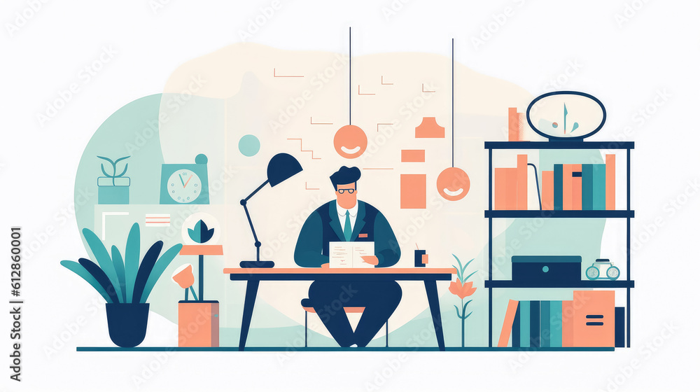 Fototapeta premium Business working in office on white background , co-working space or remotely at home , Young man freelancers working on laptop or computer at home , Created with generative AI