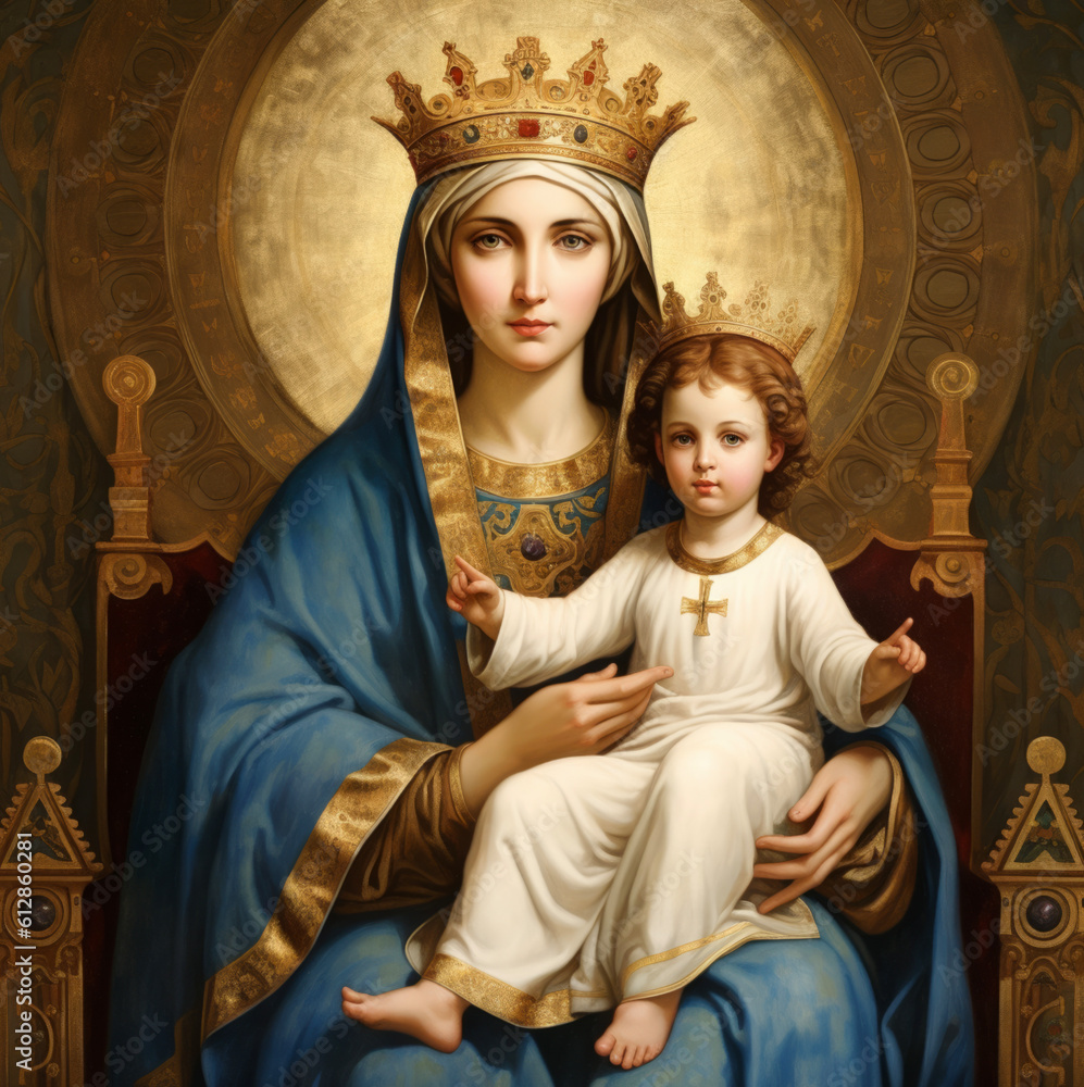 Holy Mary and baby Jesus. Generative AI Holy Mary and baby Jesus. Generative AI