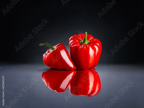 Red bell pepper or red sweet pepper in a dark background with reflection