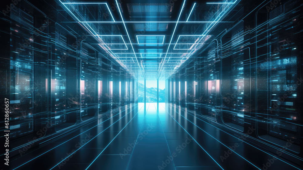 abstract server room. data backup, internet cloud, cyberspace concept. Generative AI abstract server room. data backup, internet cloud, cyberspace concept. Generative AI