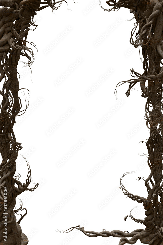 Obraz premium A 3d rendered illustration of a frame with entangled branches as an overlay