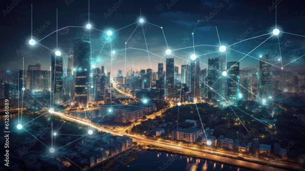 a networked city from the future with 5g high-speed internet. Generative AI
