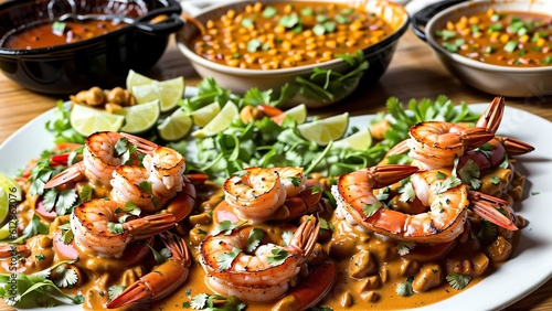 A plate with delicious mexican shrimp. Generative AI © Pixel Matrix