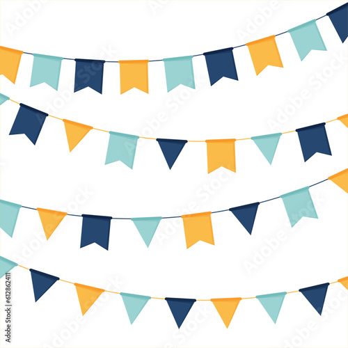 Fanions - Drapeaux - Guirlande - Guinguette - Banderoles festives et colorées pour la fête - Décoration - Éléments vectoriels éditables - Enfant