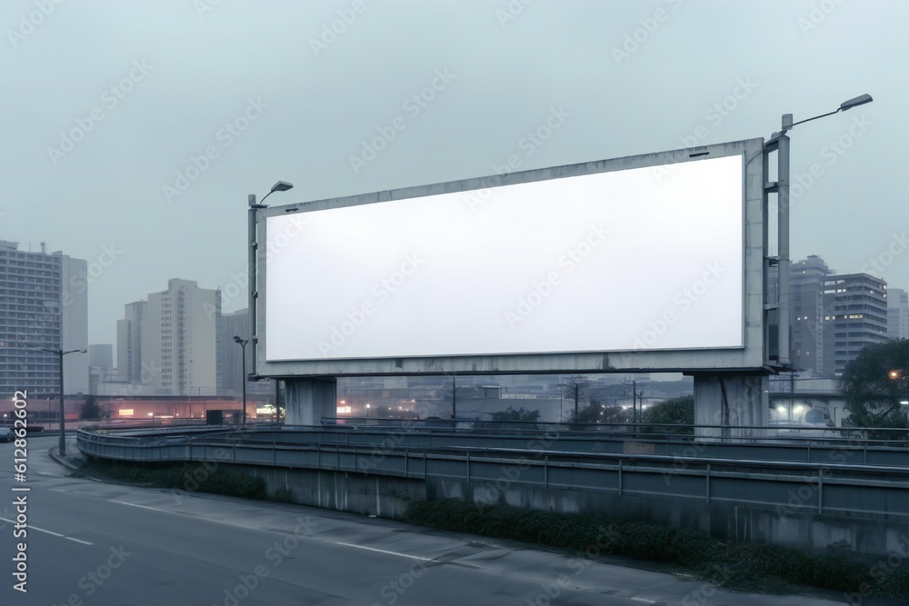 Empty white billboard in futuristic city Generative AI Empty white billboard in futuristic city Generative AI