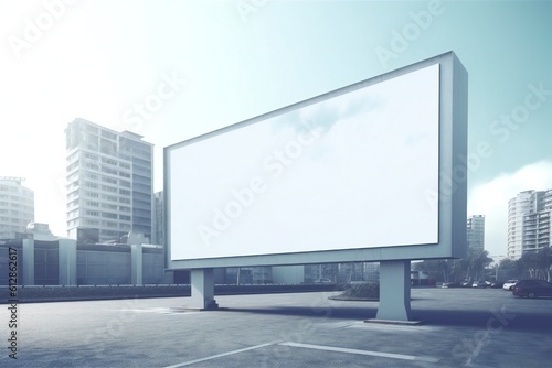 Empty white billboard in futuristic city Generative AI