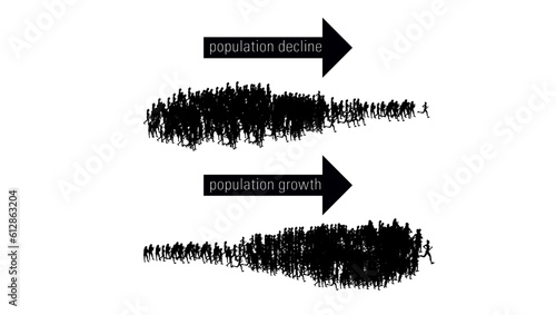 population silhouette, population decline, population increase, illustration