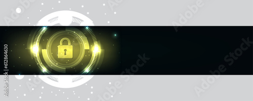 Confidential data protection with yellow padlock. Cyber security and data protection banner. Internet security technology concept for business. Vector.