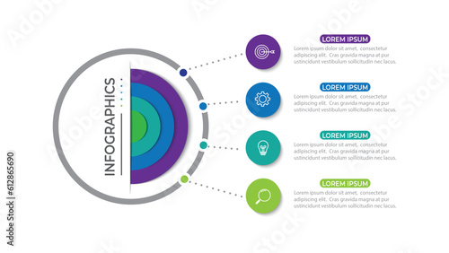 Modern infographic template. Creative circle element design with marketing icons. Business concept with 4 options, steps, sections.