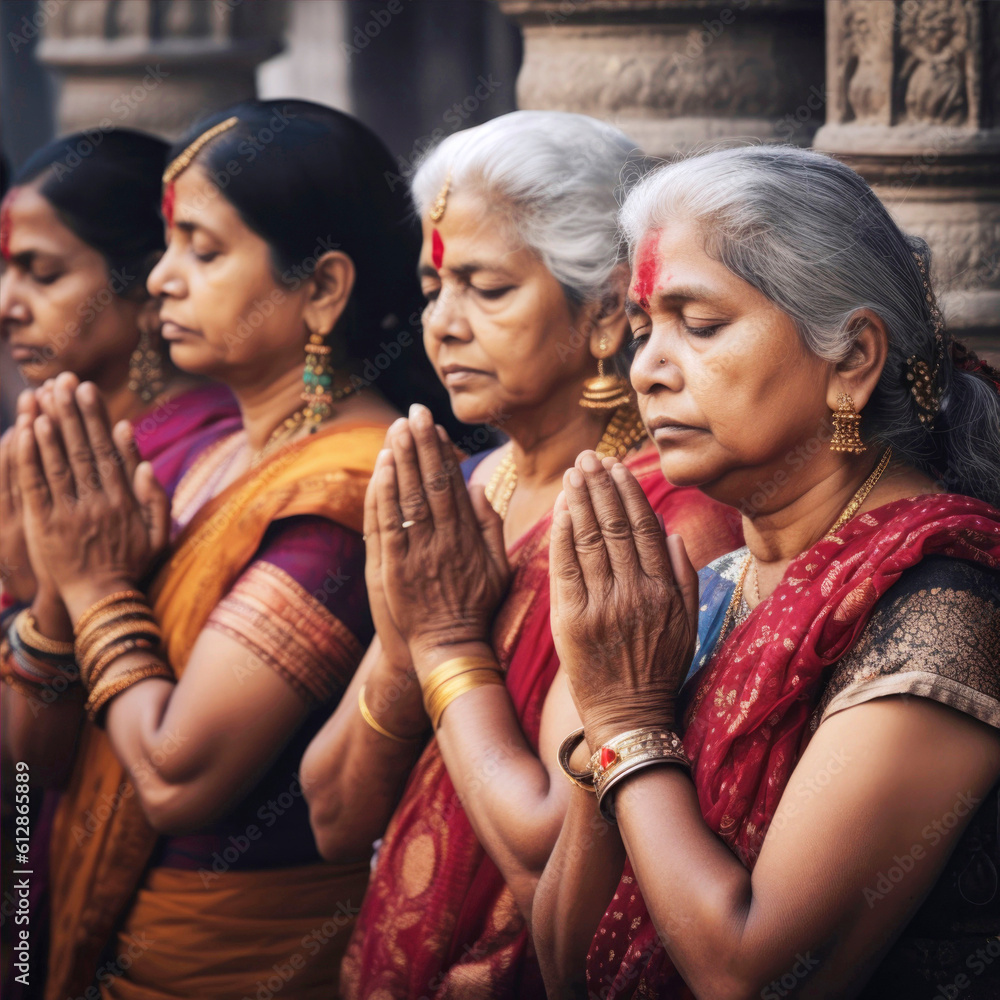 Obraz premium woman praying in a temple, generative ai