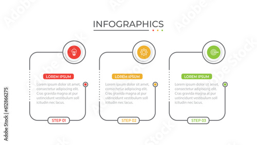 Vector Infographic label design template with icons and 3 options or steps.