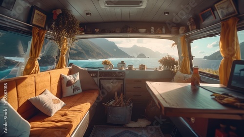 Tiny van room near the sea and sunset from the bedroom