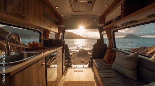 Cozy van life near the sea and sunset from the bedroom © AIPERA