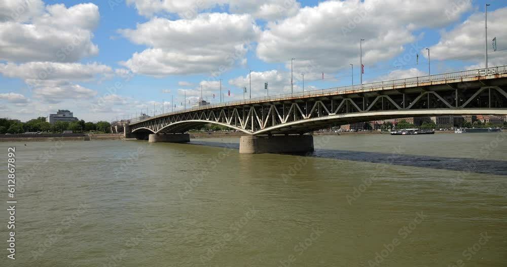 Danube River, Petofi Bridge and view of the west bank of the river, Buda in Budapest, Hungary. Danube River, Petofi Bridge and view of the west bank of the river, Buda in Budapest, Hungary.
