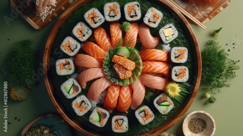 Beautiful Sushi Decoration on the Round Plate 