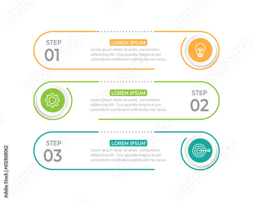 Business infographic thin line process with square template design with icons and 3 options or steps. Vector illustration.
