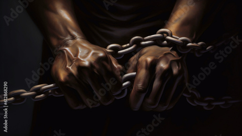 strong hands surrounded by a chain created with generative AI photo