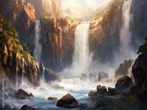 Powerful Mountain Waterfall -ai generated