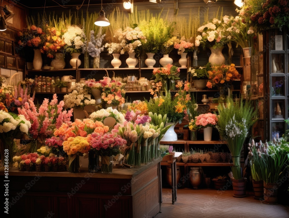 Florist Shop with Beautiful Bouquets -ai generated