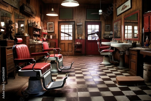 Empty Retro Styled Barber Shop -ai generated © dasom