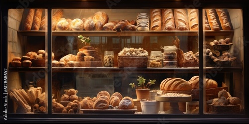 Fresh Bread in Bakery Shop Window -ai generated