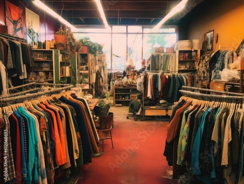 Thrift Shop with Secondhand Fashion -ai generated photo