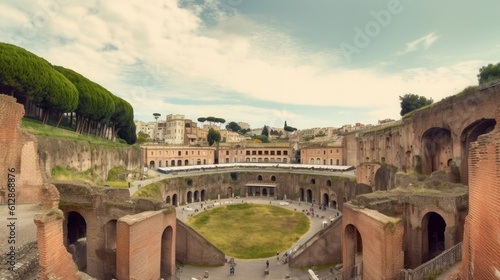 Panorama of Flavian amphitheater in Pozzuoli town, Naples, Italy, Generative AI