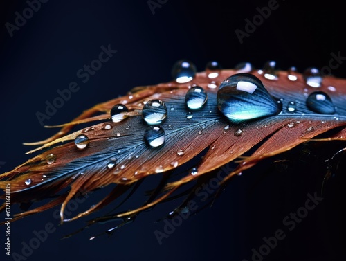 Macro Shot of Water Droplets on Feather -ai generated