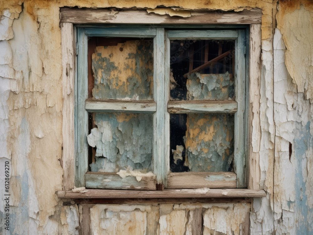 Old Wooden Window with Peeling Paint -ai generated
