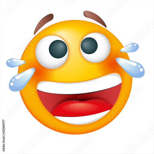 Happy laughing vector emoji on white background Vector laughing emoji. Smiling yellow face. Happy. Cute emoticon.