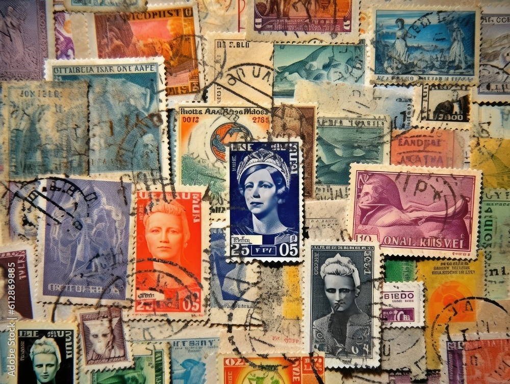 Vintage Stamps Collage Art -ai generated