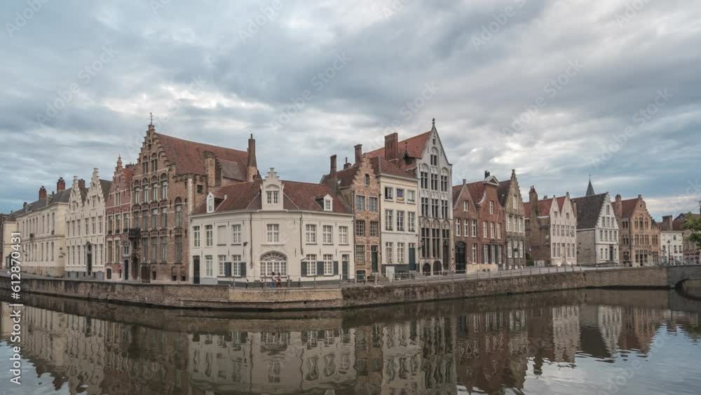 Bruges Belgium time lapse 4K, city skyline day to night timelapse at Spiegelrei Canal with King's Bridge (Koningsbrug) Bruges Belgium time lapse 4K, city skyline day to night timelapse at Spiegelrei Canal with King's Bridge (Koningsbrug)